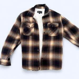 Matix Brown and Black Plaid Sherpa Lined Flannel Shirt
